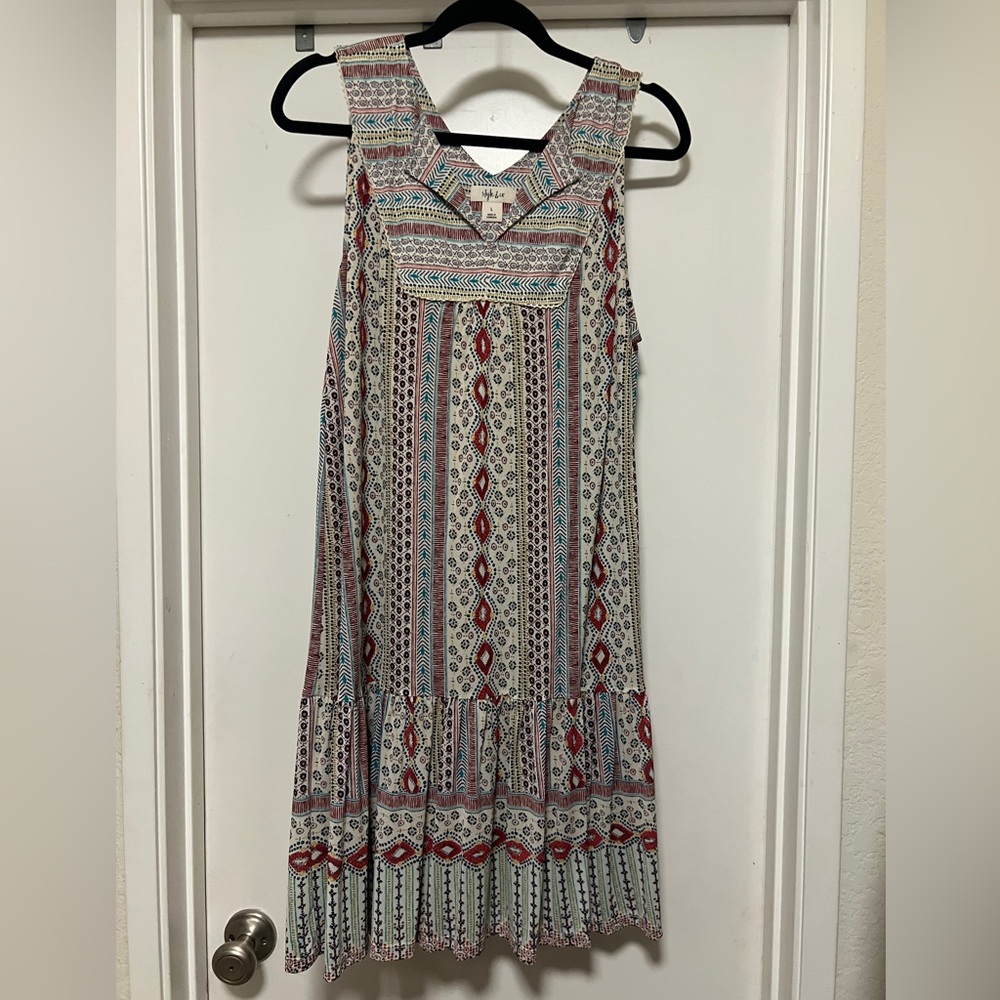 Style & Co Multi Color Print Sleeveless Flare Dress - size L